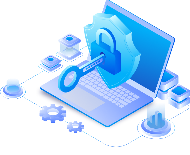 Raven Cybersecurity — laptop with shield and security icons